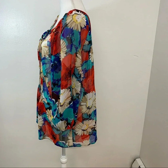 Charter Club Woman's Tunic‎ 1X  Red  Blue Floral - Picture 6 of 12
